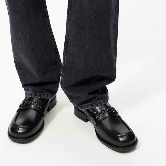 ZARA METAL TRIM LEATHER LOAFERS - 10